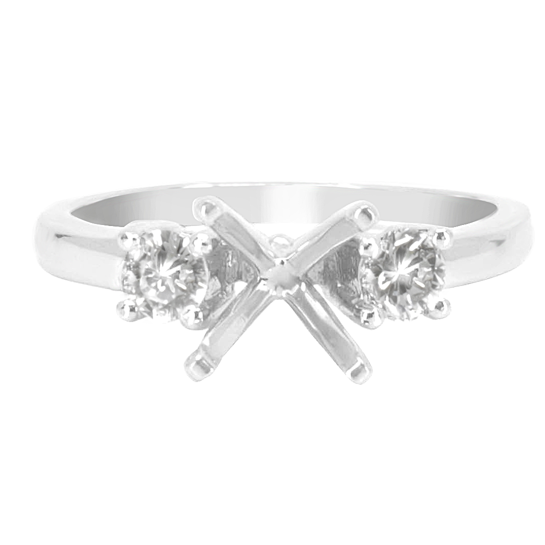 14K WHITE GOLD 3-STONE DIAMOND ENGAGEMENT RING